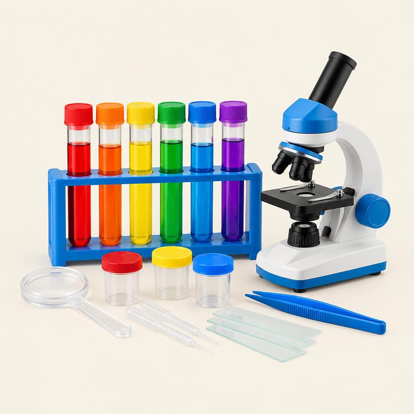 Rainbow science kit with microscope